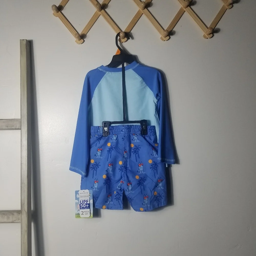 NWT BLUEY KIDS SWIM LONG SLEEVE SHIRT AND SHORT SET 50+ UPF SIZE 4T